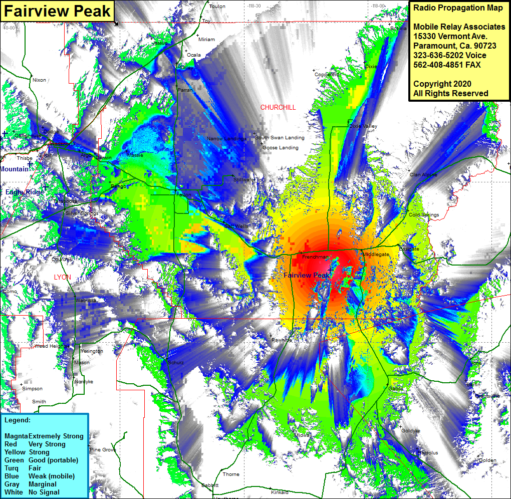 heat map radio coverage Fairview Peak